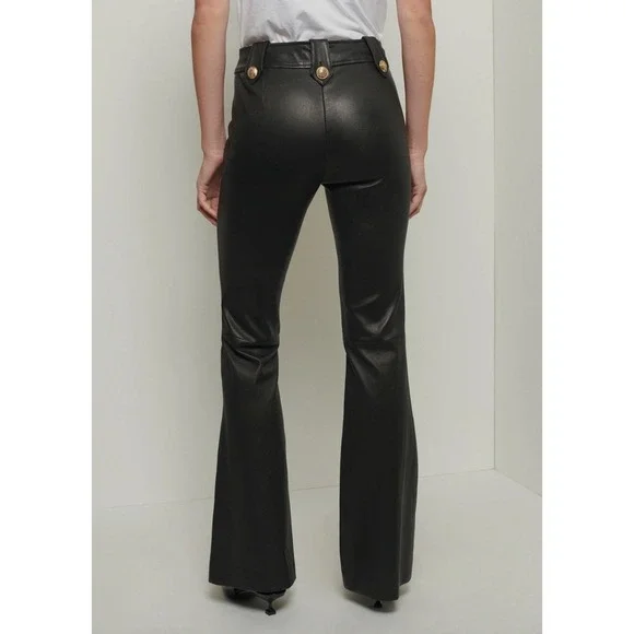 $995 Derek Lam 10 Crosby Size 4 Black Leather Robertson Flare Trousers *READ* - Picture 12 of 13